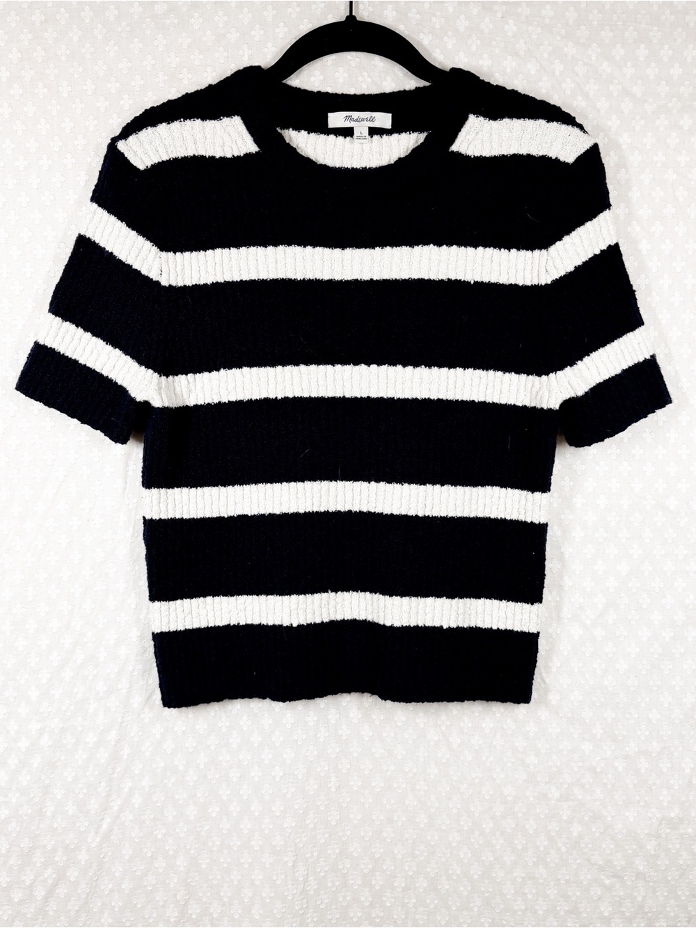 Madewell Black White Boucle Knit Crewneck Sweater